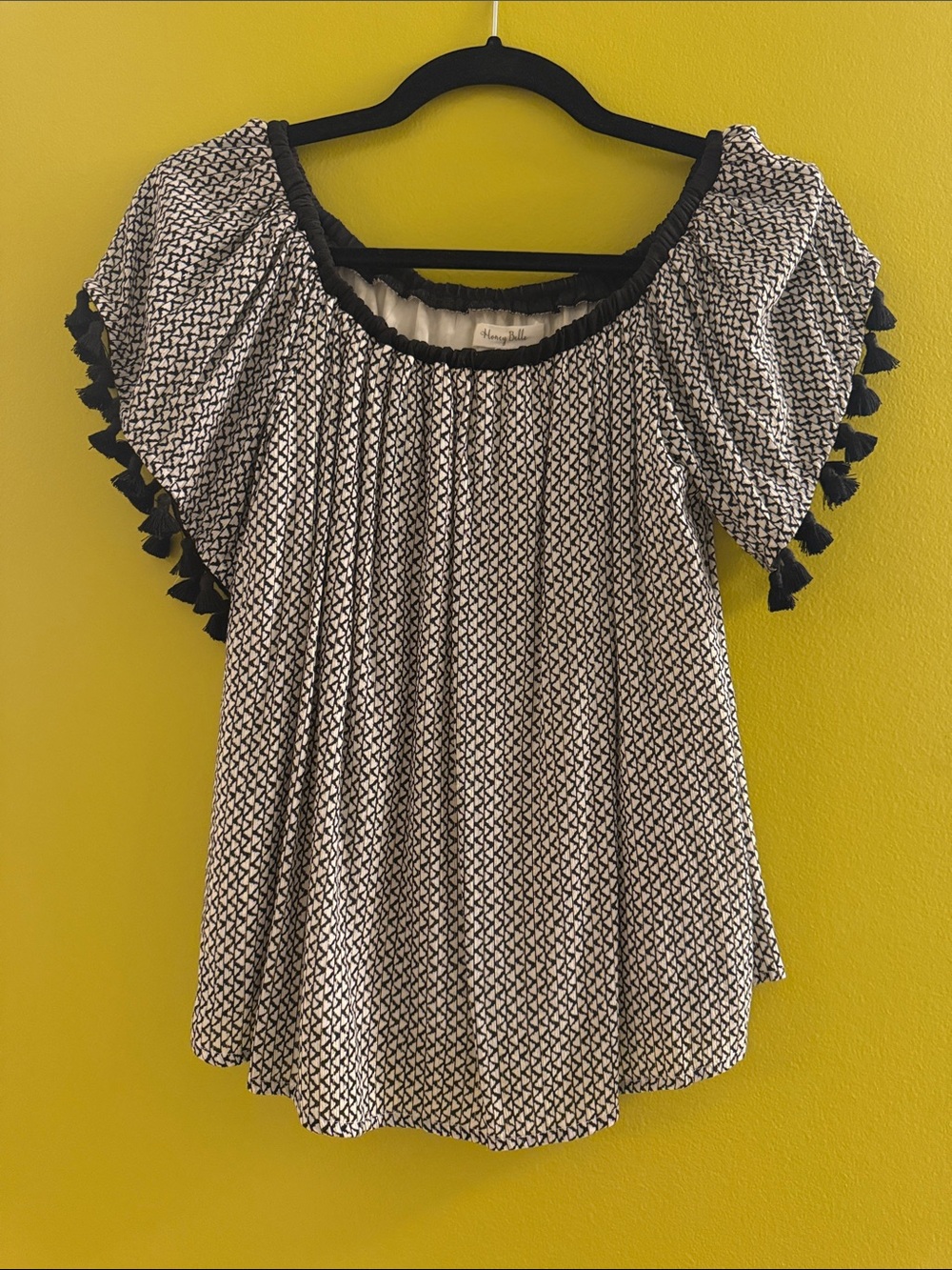 Honey Belle Black & White Tassel Sleeve Top – S